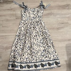 Joie Cream Midi Dress with Blue Floral Print
